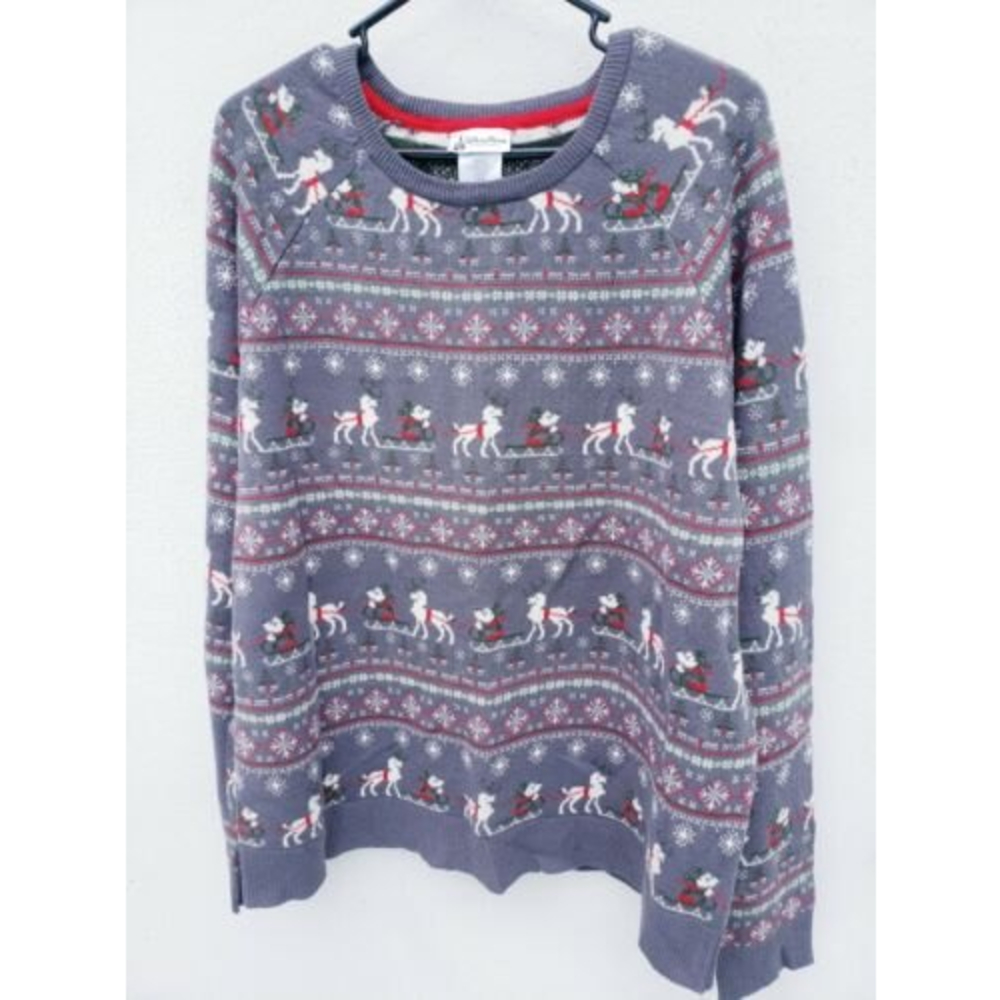 Disney Parks Mickey Mouse Gray Christmas Reindeer Sweater Womens Size Large